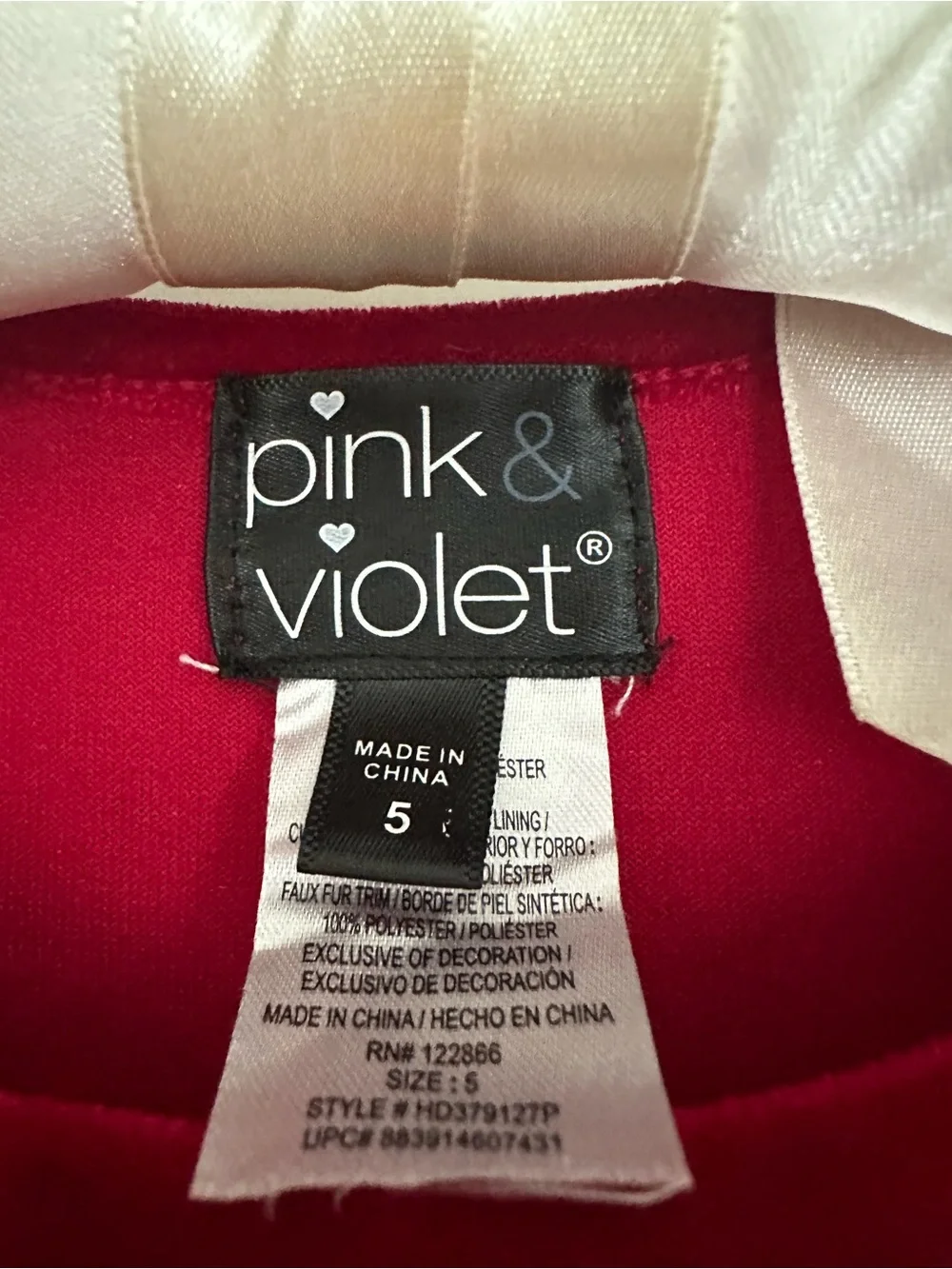 Pink Violet Girls' Red Sequin & Velvet Holiday Dress with White Trim